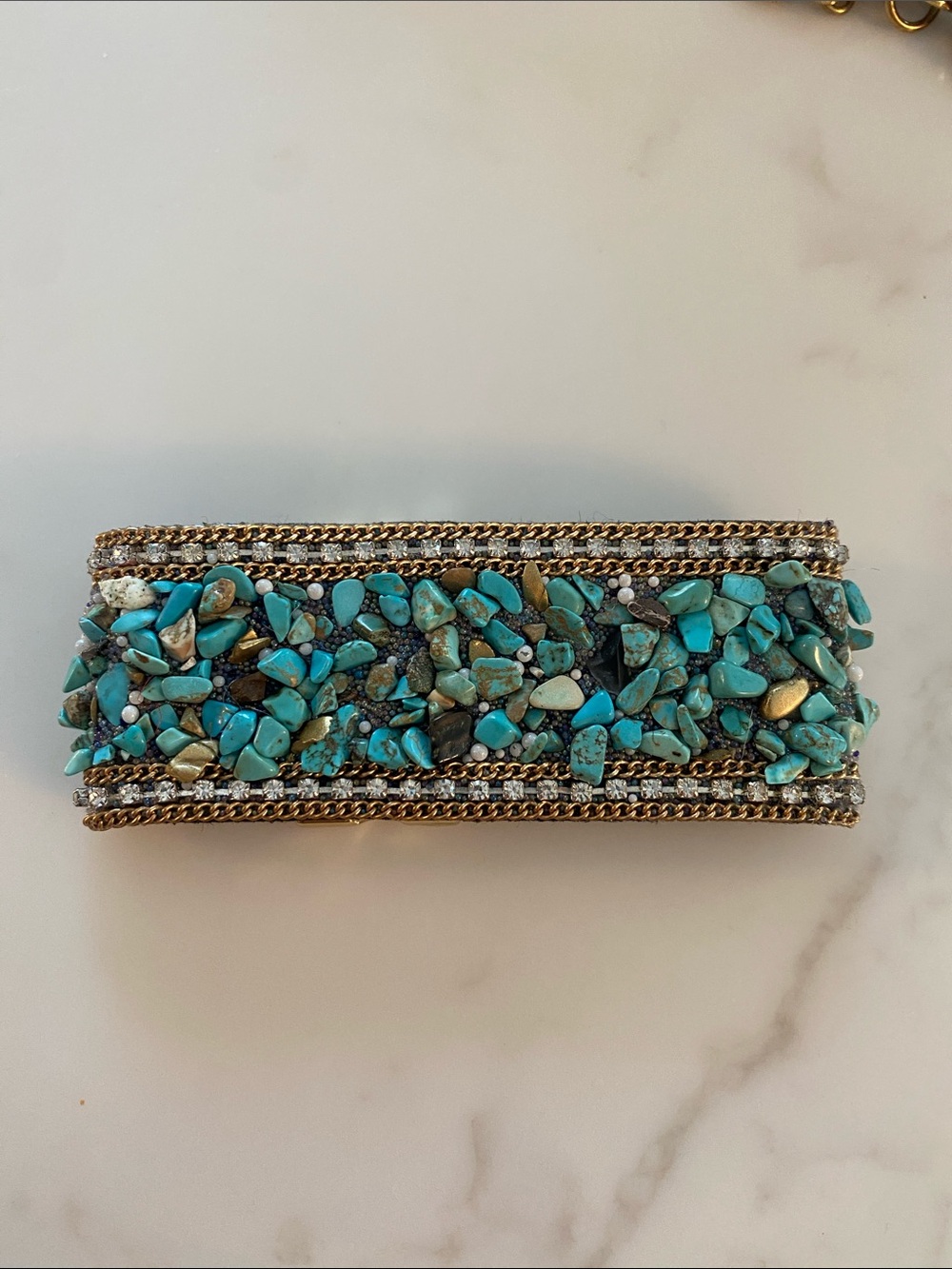 NWOT Turquoise Mixed Stone Beaded Gravel Cuff Bracelet - magnetic - Picture 2 of 6